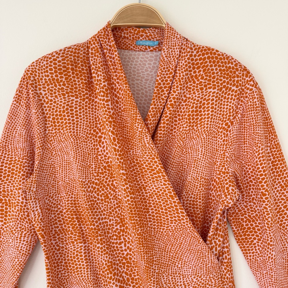 J. McLaughlin Catalina Cloth Vibrant Orange Patterned Faux Wrap Blouse Top Sz M - Picture 5 of 12
